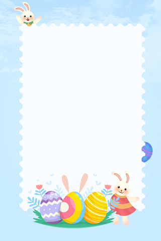 蓝色复活节彩蛋植物兔子复活节海报背景